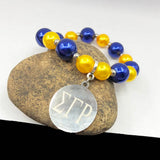 Greek Sorority SGR Yellow Pearl Stainless Steel Pendant Charm Bracelet