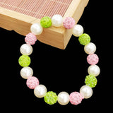 Greek Sorority Elastic Line Pear Green Pink Disco Ball Charm Bracelet