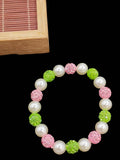 Greek Sorority Elastic Line Pear Green Pink Disco Ball Charm Bracelet