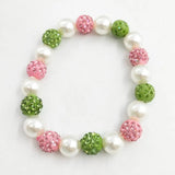 Greek Sorority Elastic Line Pear Green Pink Disco Ball Charm Bracelet