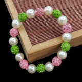 Greek Sorority Elastic Line Pear Green Pink Disco Ball Charm Bracelet