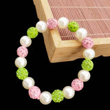 Greek Sorority Elastic Line Pear Green Pink Disco Ball Charm Bracelet