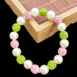 Greek Sorority Elastic Line Pear Green Pink Disco Ball Charm Bracelet