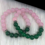 Greek Sorority Elastic Pink Green Jade Bead Charms Bracelet