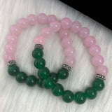 Greek Sorority Elastic Pink Green Jade Bead Charms Bracelet