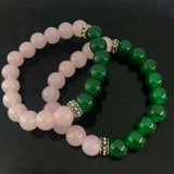 Greek Sorority Elastic Pink Green Jade Bead Charms Bracelet