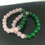 Greek Sorority Elastic Pink Green Jade Bead Charms Bracelet