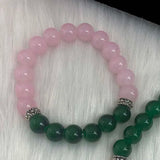 Greek Sorority Elastic Pink Green Jade Bead Charms Bracelet