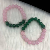 Greek Sorority Elastic Pink Green Jade Bead Charms Bracelet