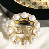Greek Sorority Letter Logo Pearl Stone Brooch
