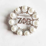Greek Sorority Letter Logo Pearl Stone Brooch