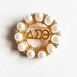 Greek Sorority Letter Logo Pearl Stone Brooch