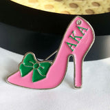 Greek Sorority Letter Logo Pink Green Bowknot Stone Brooch Charms