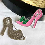 Greek Sorority Letter Logo Pink Green Bowknot Stone Brooch Charms