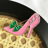 Greek Sorority Letter Logo Pink Green Bowknot Stone Brooch Charms