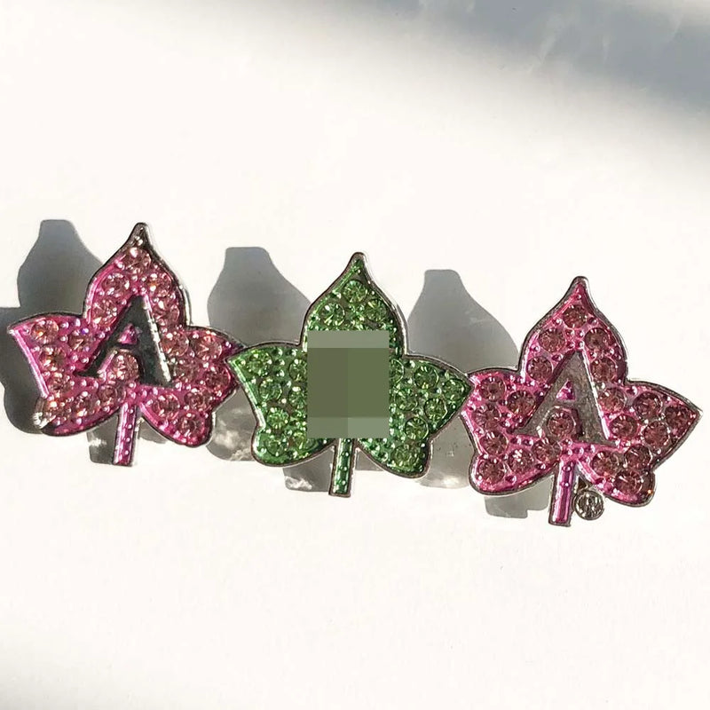 Greek Sorority Letter Maple Leaf Rhinestone Brooch Charms