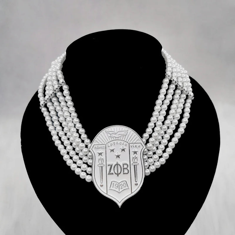 Greek Sorority ZPB 1920 Shield Pearl Necklace Jewelry