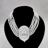 Greek Sorority ZPB 1920 Shield Pearl Necklace Jewelry