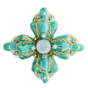 Green Cross Brooch Pin for Women