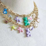 Green Purple Bear Pendant Collar Punk Horseshoe Chain Jewelry