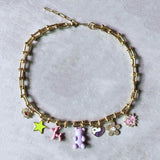 Green Purple Bear Pendant Collar Punk Horseshoe Chain Jewelry