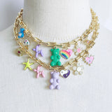 Green Purple Bear Pendant Collar Punk Horseshoe Chain Jewelry