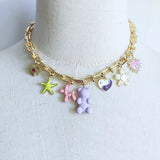 Green Purple Bear Pendant Collar Punk Horseshoe Chain Jewelry