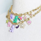 Green Purple Bear Pendant Collar Punk Horseshoe Chain Jewelry