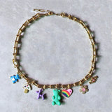 Green Purple Bear Pendant Collar Punk Horseshoe Chain Jewelry