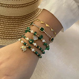 Green Stone Beaded Charm Bracelet for Women Girls