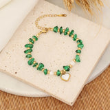 Green Stone Beaded Charm Bracelet for Women Girls