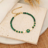 Green Stone Beaded Charm Bracelet for Women Girls