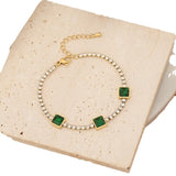 Green Stone Beaded Charm Bracelet for Women Girls