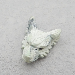 Green Turquoise Carved Wolf Head Pendant Necklace Bead 25x20x10mm