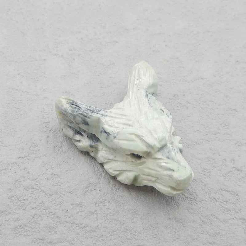 Green Turquoise Carved Wolf Head Pendant Necklace Bead 25x20x10mm