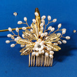 Metal Leaves Hairpins Pearl Headpiece Bride Wedding Hair Style