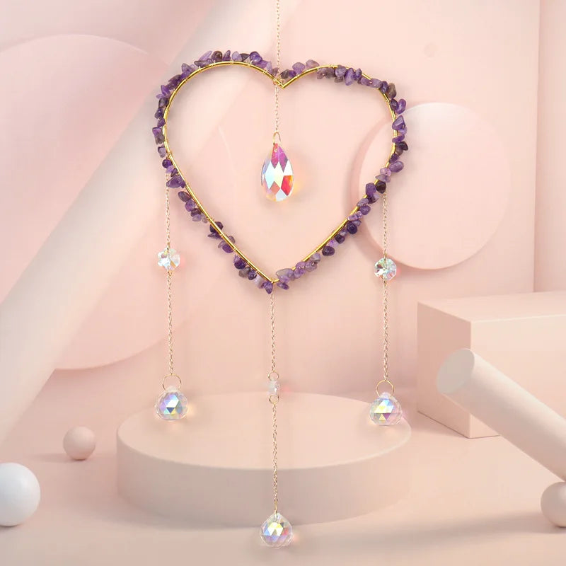 Heart Shaped Amethyst Gravel Sun Catcher Crystal Pendant Ornament