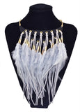 Indian Festive Moon Shaped Leather Chain Brown Feather Tassel Choker Necklace