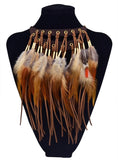 Indian Festive Moon Shaped Leather Chain Brown Feather Tassel Choker Necklace