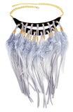 Indian Festive Moon Shaped Leather Chain Brown Feather Tassel Choker Necklace