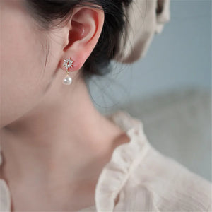 Snowflake Pearl Drop Earring 925 Sterling Silver Jewelry
