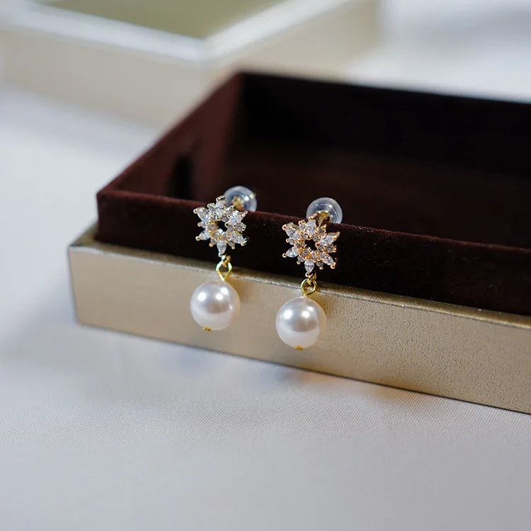 Snowflake Pearl Drop Earring 925 Sterling Silver