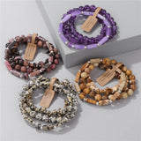 Irregular Chip Stone Bracelet Set Boho Beads Elastic Charm Bracelets