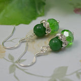 Green Crystal Rhinestone Jade Earrings S925 Silver Dangle Fine Jewelry