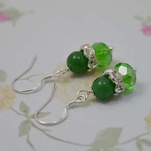 Green Crystal Rhinestone Jade Earrings S925 Silver Dangle Fine Jewelry