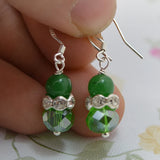 Green Crystal Rhinestone Jade Earrings S925 Silver Dangle Fine Jewelry