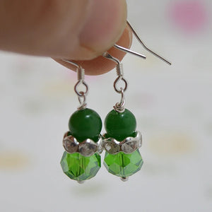 Green Crystal Rhinestone Jade Earrings S925 Silver Dangle Fine Jewelry