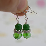 Green Crystal Rhinestone Jade Earrings S925 Silver Dangle Fine Jewelry