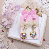 Japanese Style Earrings Sweet Lady Ear Clip Rhinestone Love Heart
