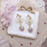 Japanese Style Earrings Sweet Lady Ear Clip Rhinestone Love Heart